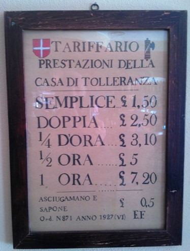 Cartello Case di Tolleranza, prezzi